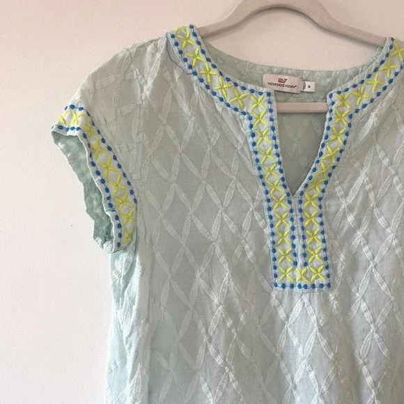 Vineyard Vines V-Neck Swim Coverup Dress Cotton Size M Light Teal - Picture 4 of 6